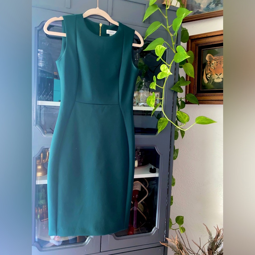 Calvin Klein women’s dress dark green cocktail midi dress size 4
